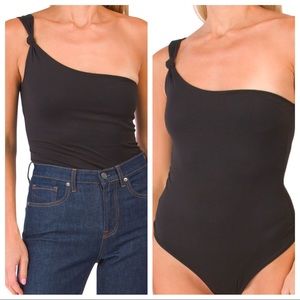 Gaze One Shoulder Knotted Asymmetrical Black Body Suit, size XS, NWT